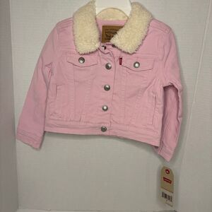Levi's Toddler Girls' Faux Shearling Sherpa Trucker Jacket Light Pink 2T NWT